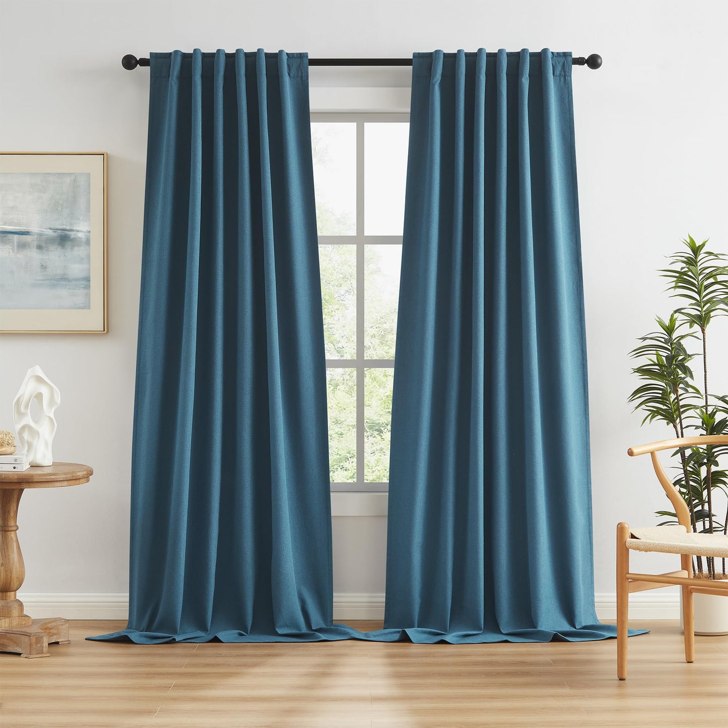 Thermal Insulated 100% Blackout Curtains 120 Inch Long 10 FT for Large Windows, Back Tab Pleated Linen Tall Drapes for Living Room Dining Room Office 2 Panels, 50 Wide Each Panel, Blue Denim
