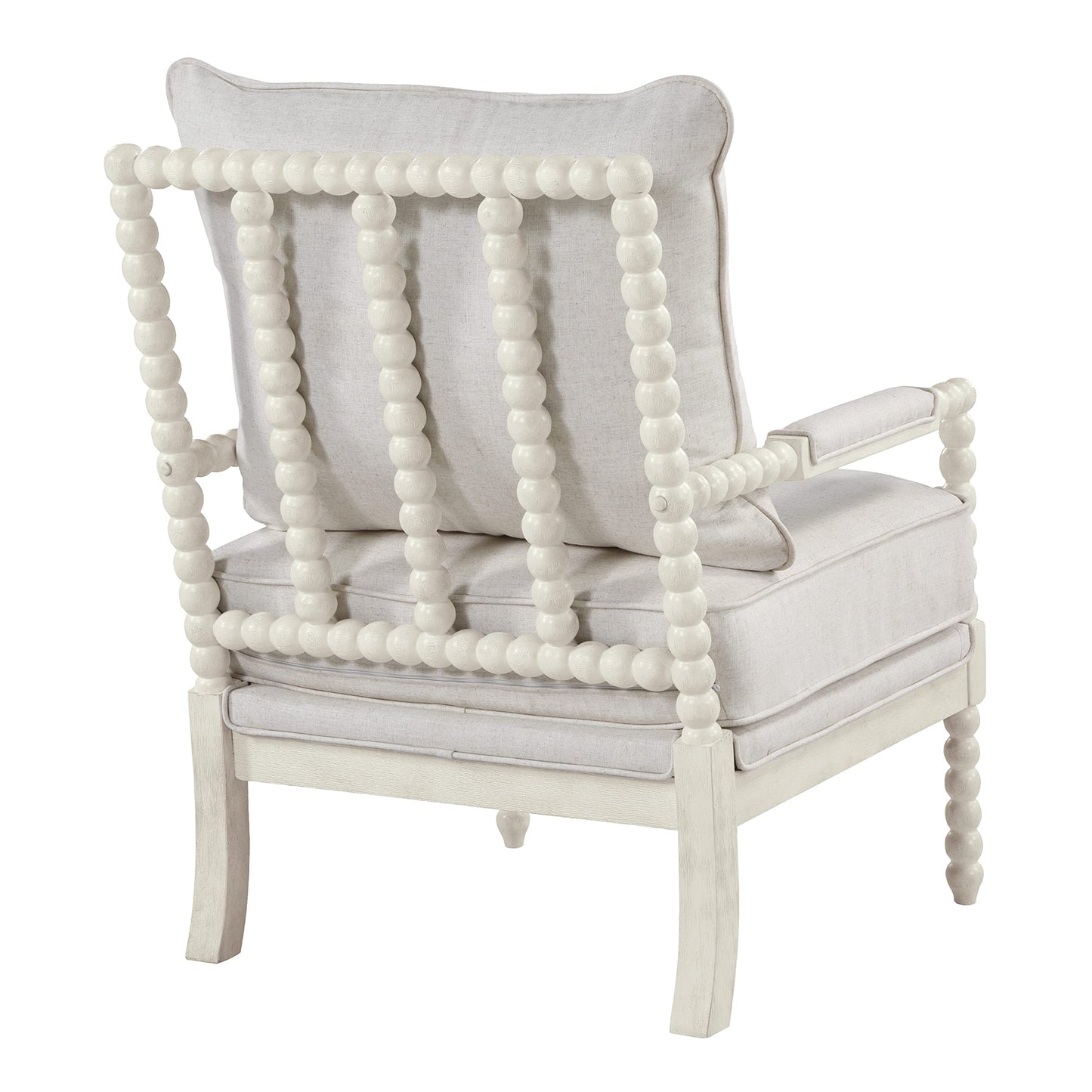 OSP Home Furnishings Kaylee Spindle Accent Chair with Antique White Wood Frame, White Linen Fabric
