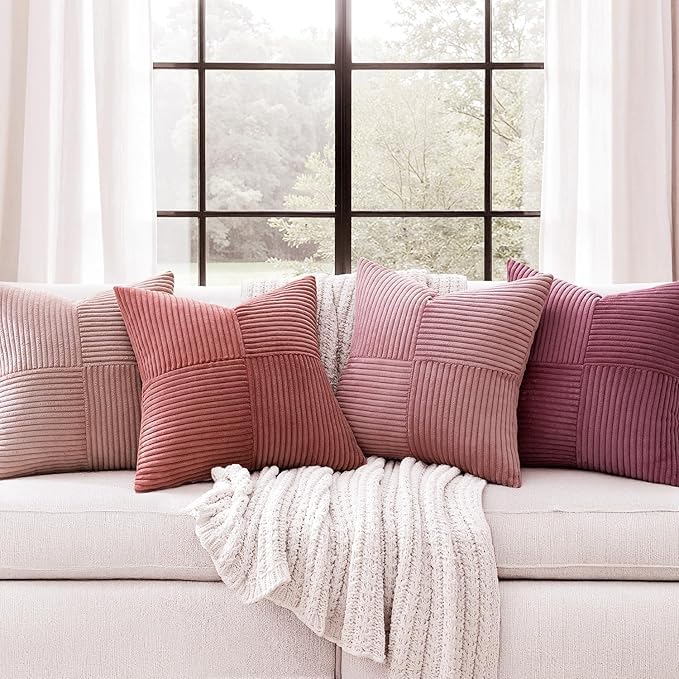 MIULEE Aesthetic Pink Throw Pillow Covers 18x18 Inch Set of 4 Spring Decorative
