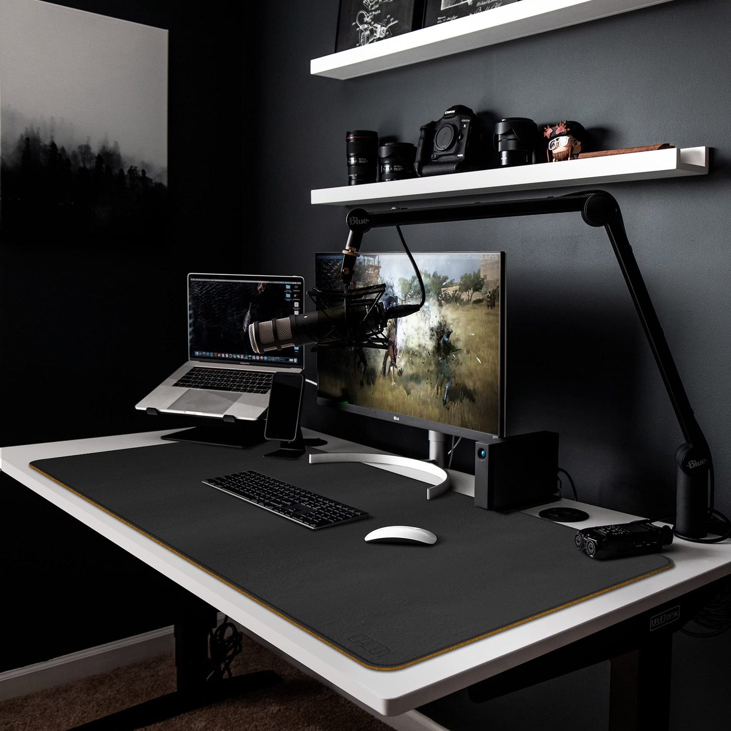 Cacoy Large Desk Mat, 48" x 24" Leather Desk Pad Protector with Cork & PU Leather, Double-Sided Office Desk Cover Mat, Large Computer Mouse Pad, Waterproof Desk Blotter Pad for Office and Home, Black