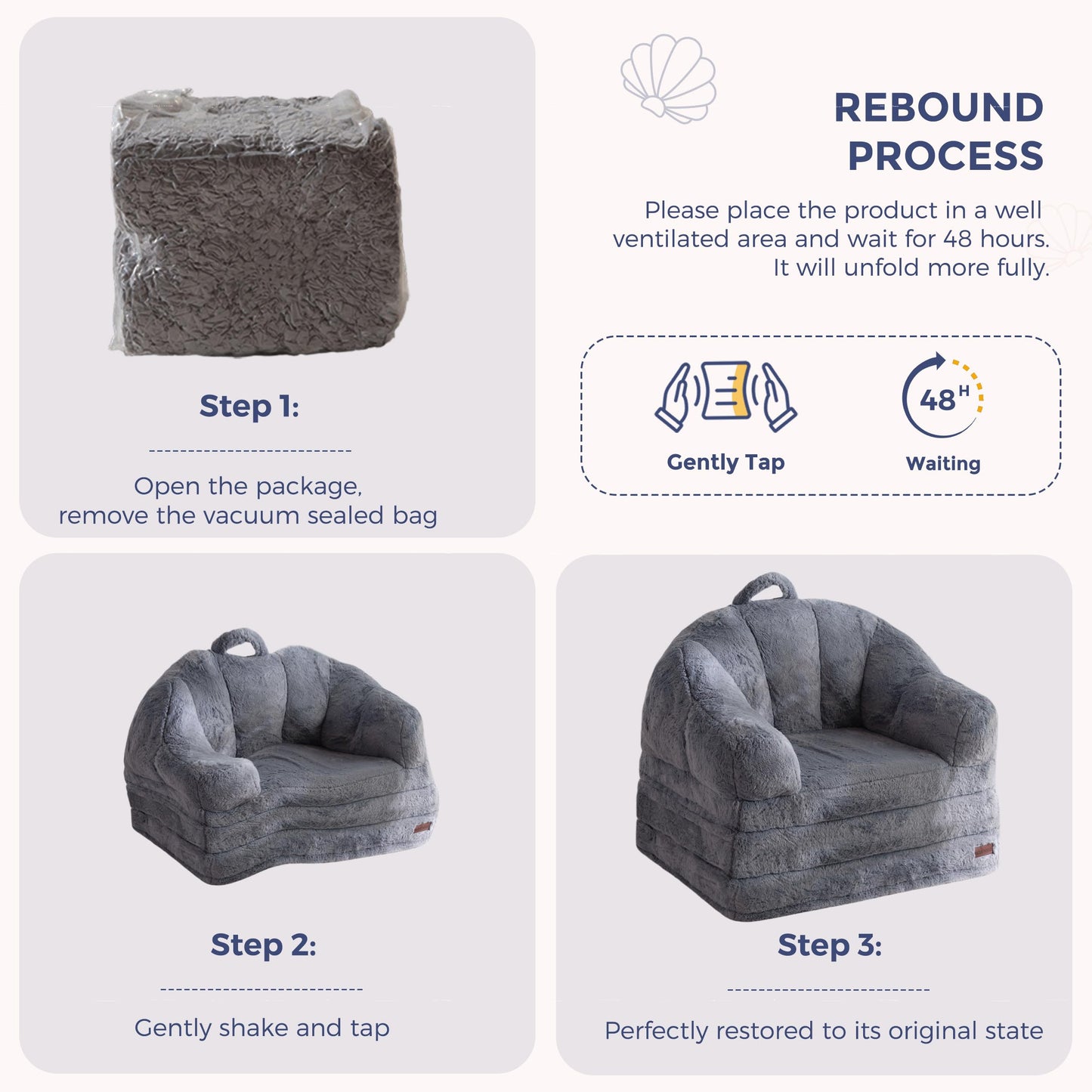 MAXYOYO Folding Sofa Bed, 2 in 1 Convertible Sofa to Lounger Comfy Single Bean Bag Chair for Adults, Floor Couch with Handle, Faux Fur Couch Bed for Living Room Bedroom, Grey