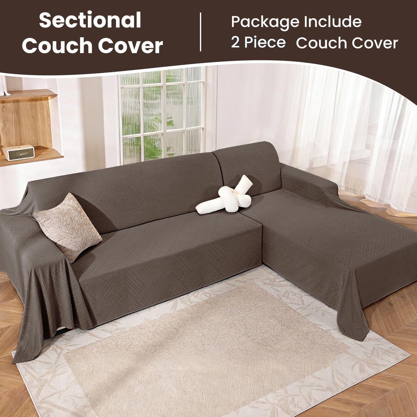 CYCMACO Sectional Couch Covers for Dogs 2 Pieces, Pet Couch Covers for Sectional Sofa, Washable L Shaped Couch Cover, Couch Blanket Furniture Protector (X-Large: 78" x 110" + 78" x 118", Coffee)