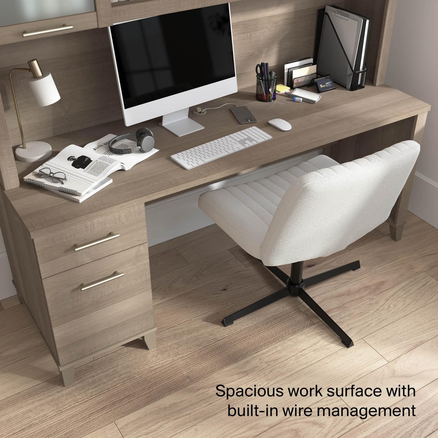 Bush Home 72-Inch Office Desk with Drawers and Hutch, Computer Desk with File and Box Drawers, Shelves and Storage Cabinet, Home Office Workstation, Somerset Collection, Ash Gray