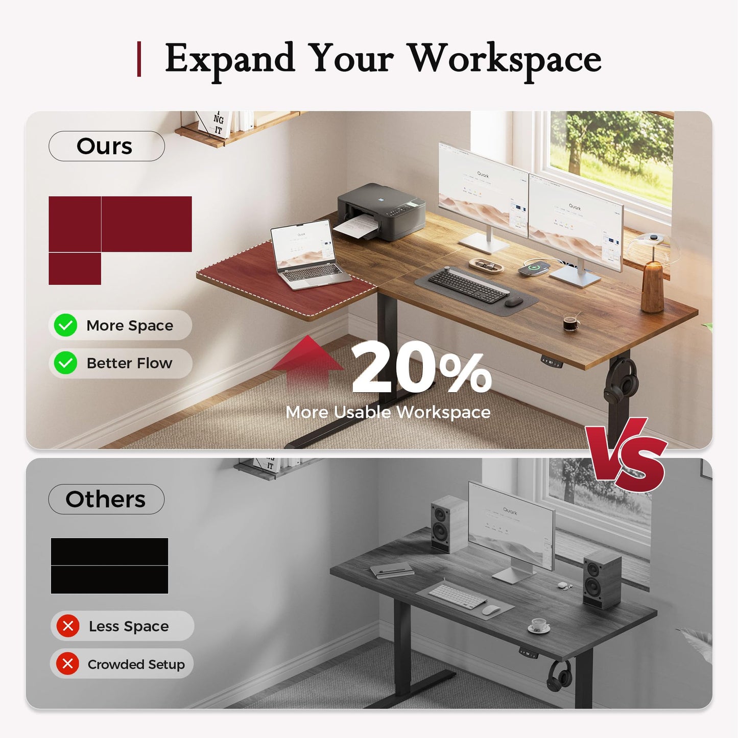 Klicelor L Shaped Standing Desk, 55 Inch Electric Height Adjustable Desk with Memory Preset, Reversible Sit Stand Up Computer Workstation for Home Office, Splice Board, Dark Walnut