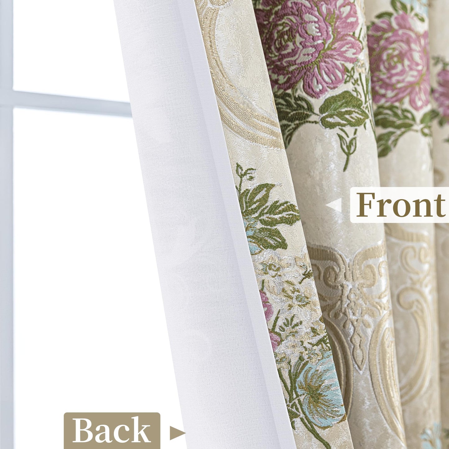 Loom and Mill Luxury Jacquard Curtains for Bedroom Living Room, European Style Curtains 2 Panels with Tiebacks, Elegant Window Curtain for Holiday Banquet Party Decor(52”Wx84”L, 2 Panels)