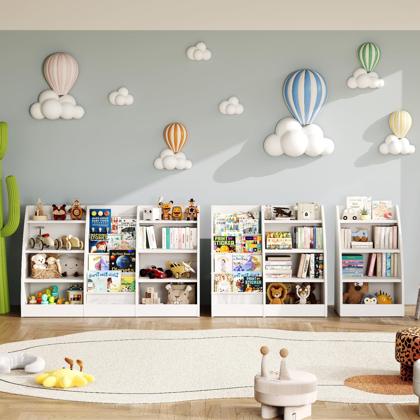 Kids Bookshelf and Toy Organizer,4 Tier Kids Book Shelf for Kids Rooms,Wood Children Bookcase,Baby Storage Book Rack,Toddler Bookshelf,Toy Storage Organizer,Book Display Shelf for Playroom, Nursery