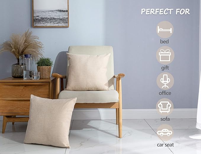Stellhome Set of 2 Decorative Linen Throw Pillow Cover Square Burlap Farmhouse