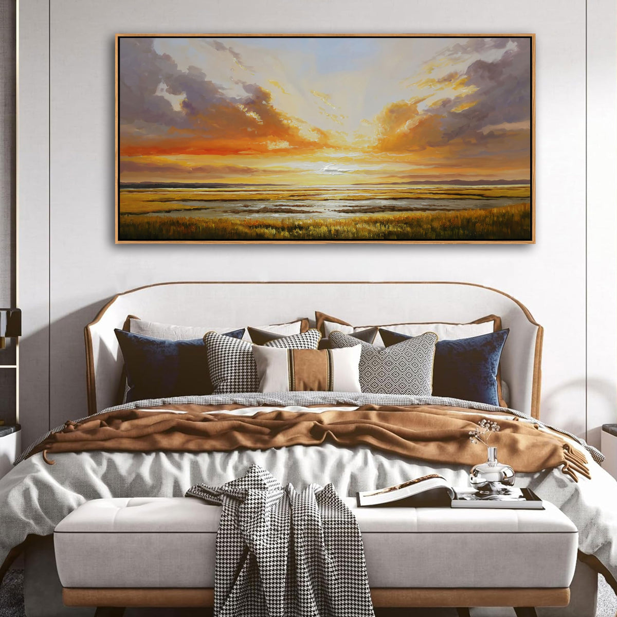 KLAKLA Beach Wall Art Sunset Coastal Abstract Landscape Pictures Wall Decor for Living Room Canvas Ocean Seascape Poster Nature Painting Print Bedroom Office Home Decoration 24x48 Inches