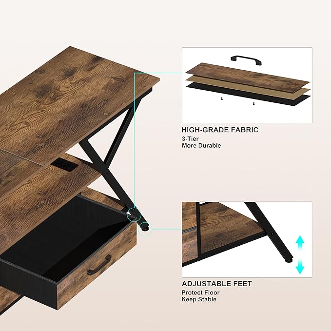 Simoretus TV Stand with Power Outlet and LED Lights, Fits TVs up to 65”