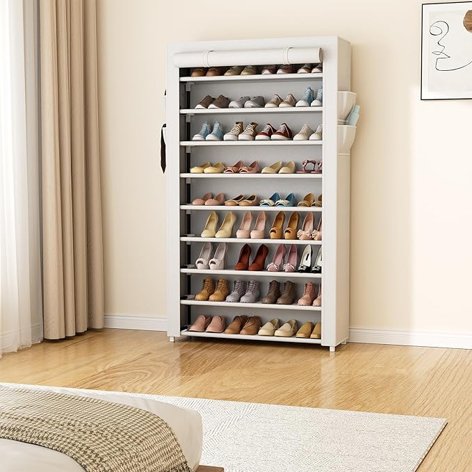 LANTEFUL Shoe Rack with Covers 10 Tier Tall Shoe Rack Organizer Large Capacity