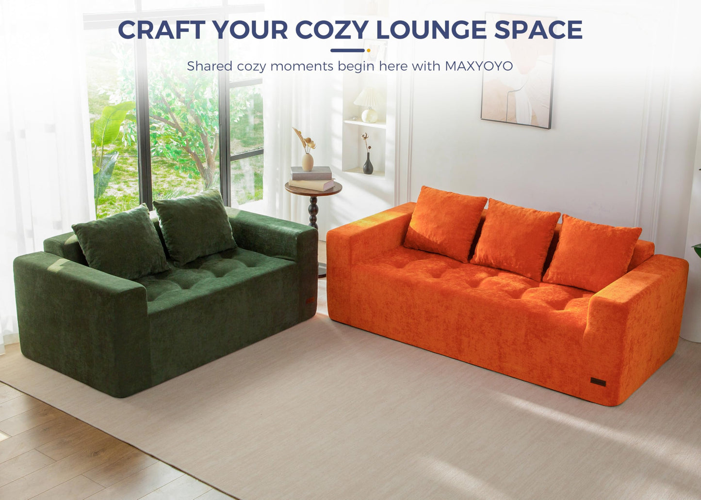 MAXYOYO Modular Sofa Couch, 75" Oversized Loveseat Boneless Cloud Couch with Deep Seat, Chenille Upholstered Living Room Comfy Sofa Chair for Living Room, No Assembly Required, Orange