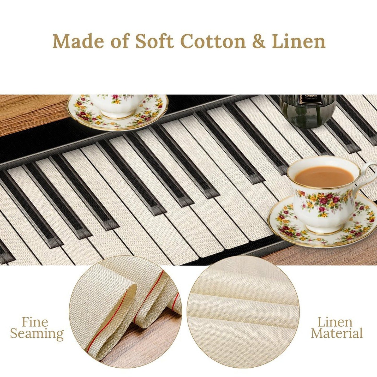 DKMQQUL Piano Table Runner, Black White Piano Keys Musical Theme Music Classroom Table Runner for Kitchen Dinning Coffee Decor Home Wedding Party Holiday, 13x36 Inch
