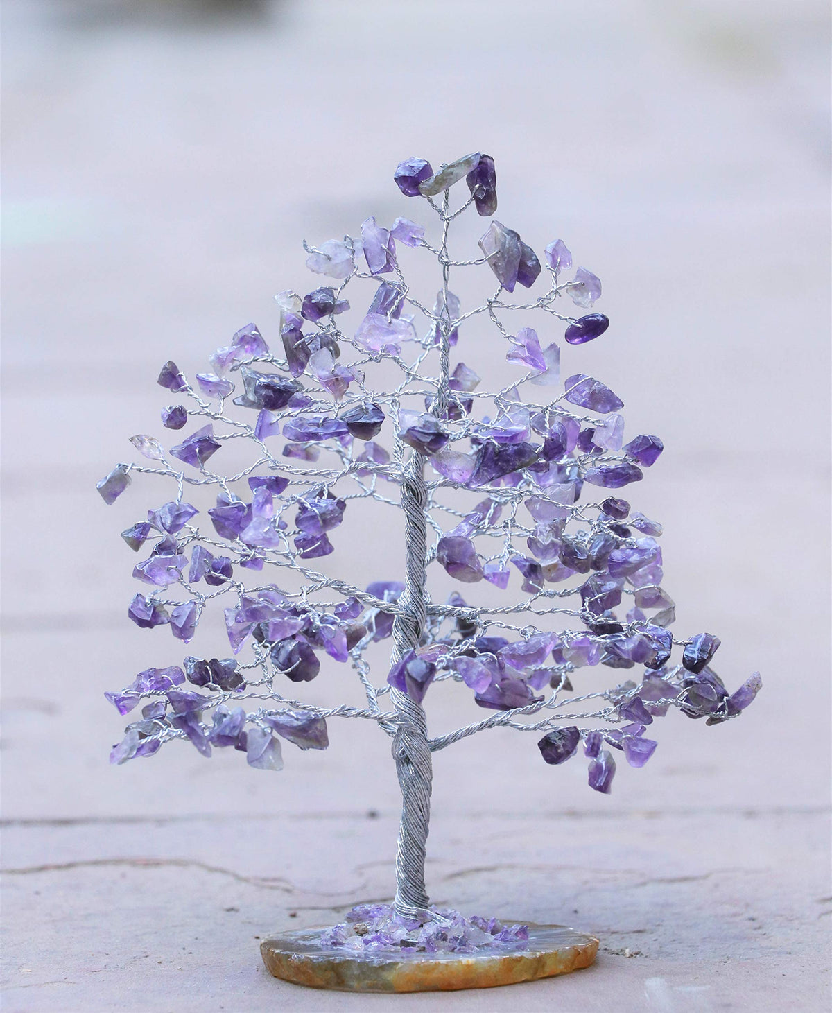 Crocon® Amethyst Gemstone Money Tree Agate Slice Base Gifts for Women Men Family Feng Shui Figurine Reiki Healing Crystals Chakra Balancing Good Luck Ornament Sculpture Mystical Home Decoration, 7"