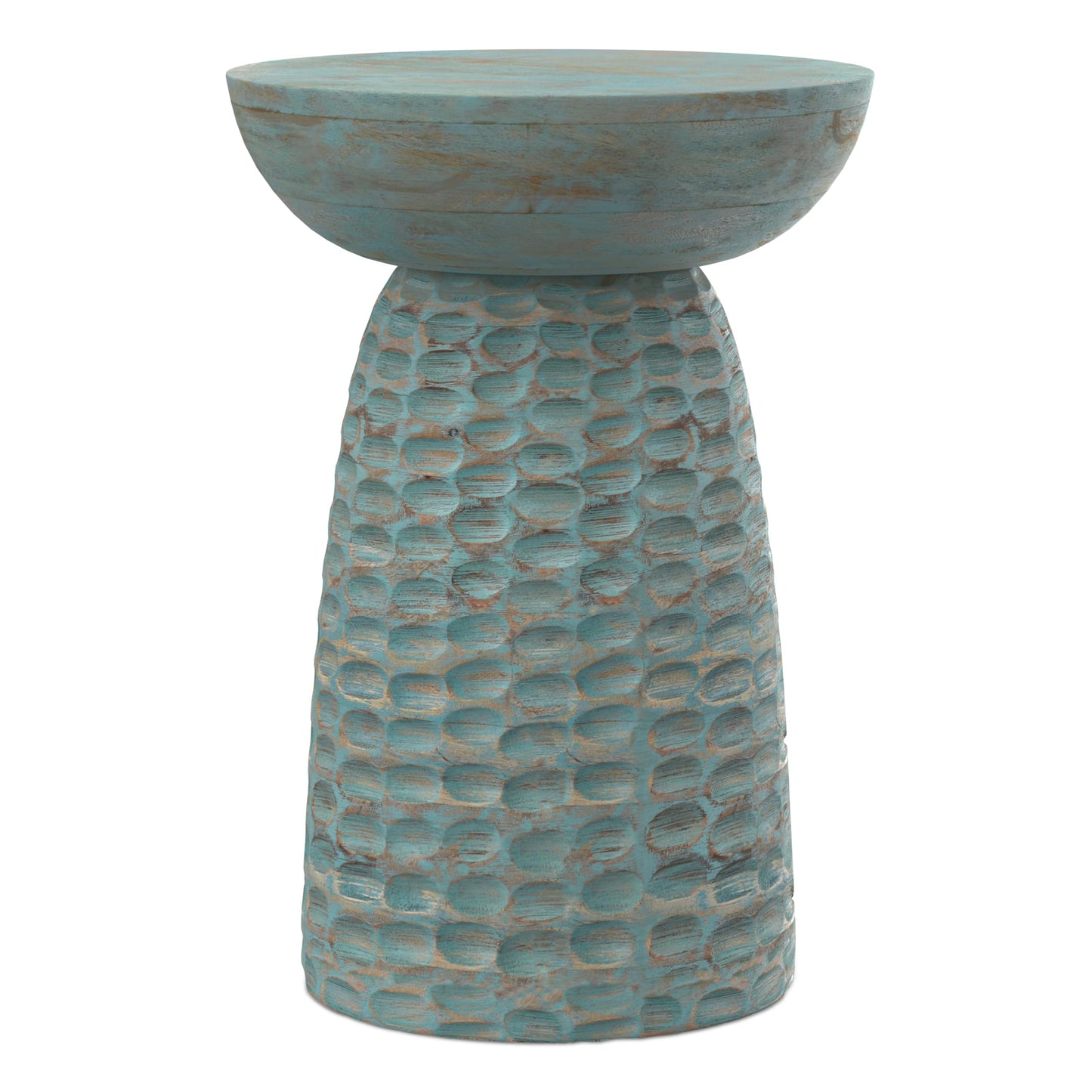 SIMPLIHOME Boyd End Table - 13" Wide x 18" High Solid Mango Wood Round Accent Table in Teal Wash, Handcrafted Contemporary Nightstand or Lamp Stand for Living Room, Bedroom, or Office, Assembled