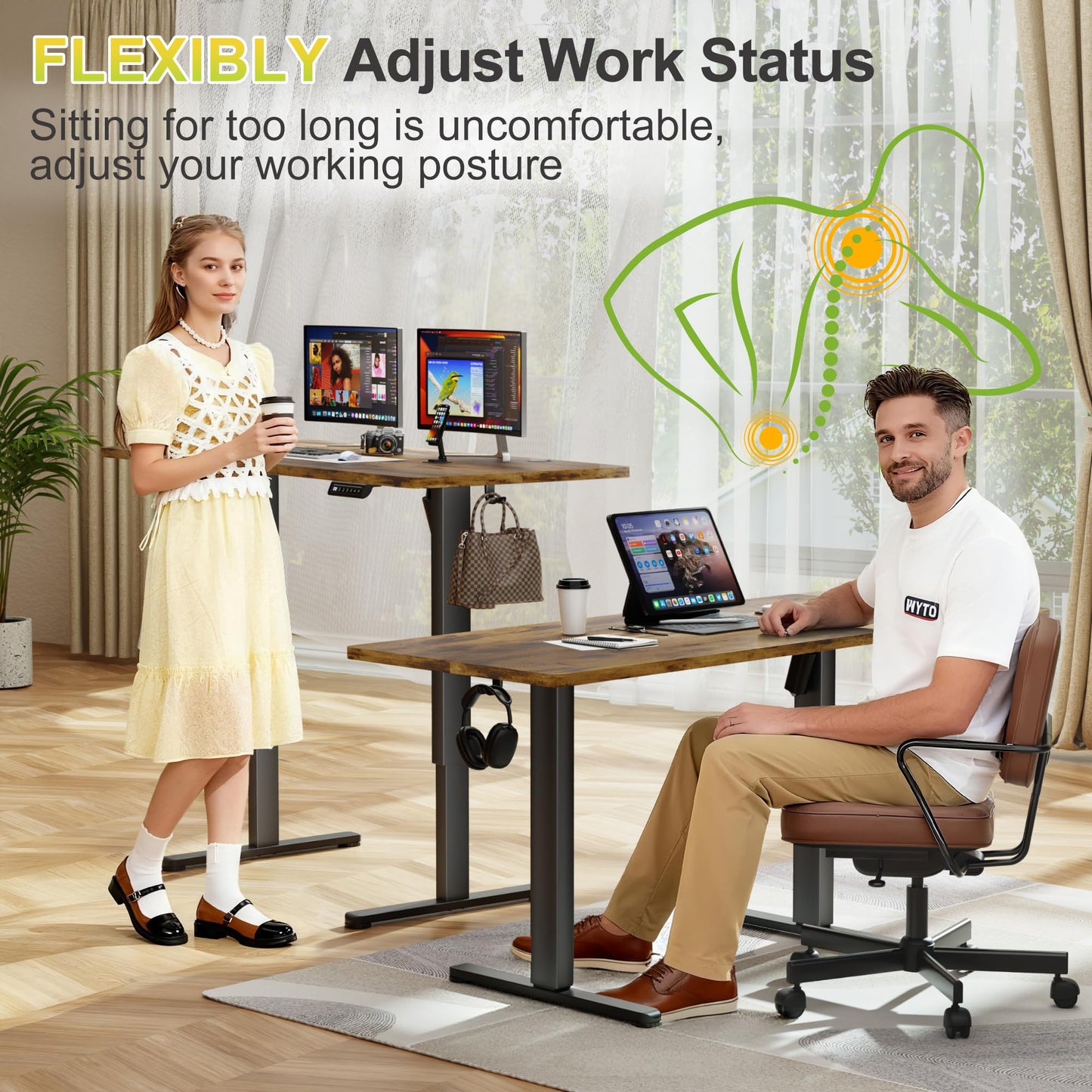 Furmax Electric Standing Desk, 45 x 24 Inches Sit Stand up Desk, Sit Stand Height Adjustable Home Office Desk with 4 Height Position Memory (Rustic Brown, 45)