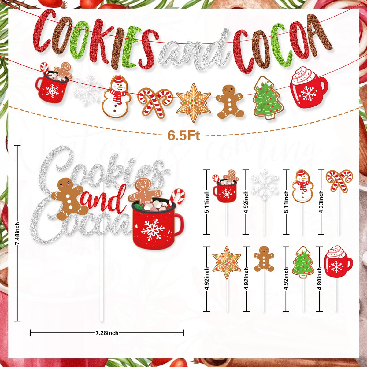 Cookies and Cocoa Party Decorations, Cookies and Cocoa Banner Snowflake Snowman Gingerbread Man Garland Cake Topper Balloons, Hot Cocoa Party Hot Chocolate Party Christmas Birthday Party Decorations