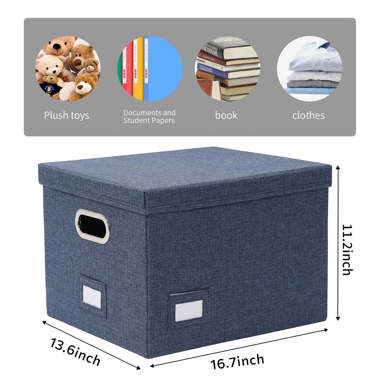 DYWMM File Organizer Collapsible Storage Box for Office File Box with Lids Document Organizer for Office and Home Easy Slide Durable Hanging File Box (Navy Blue)