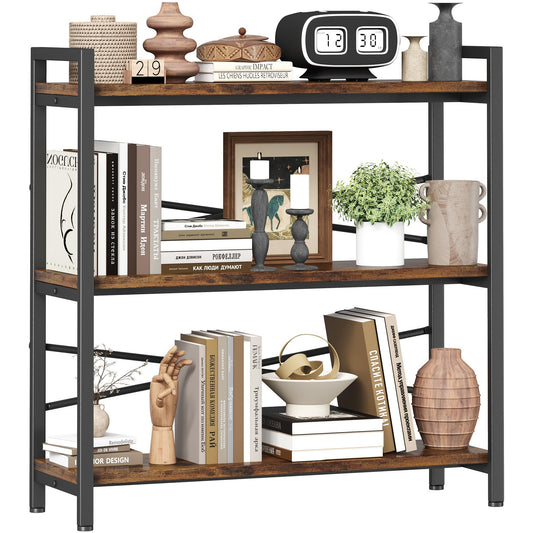 Book Shelf, 3 Tier Bookshelf 31.49" Width, Book Shelf Storage and Organization, Wooden and Metal Industrial Bookcase, Large Book Shelves for Home Living Room Bedroom Office Storage(Vintage)