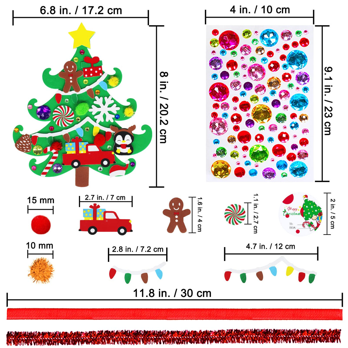 Winlyn 24 Sets Christmas Tree Ornaments Decorations Art Sets DIY Christmas Craft Kits Pine Tree Snowman Snowflake Penguin Foam Stickers Arts and Crafts for Kids Party Favors Home Classroom Activities