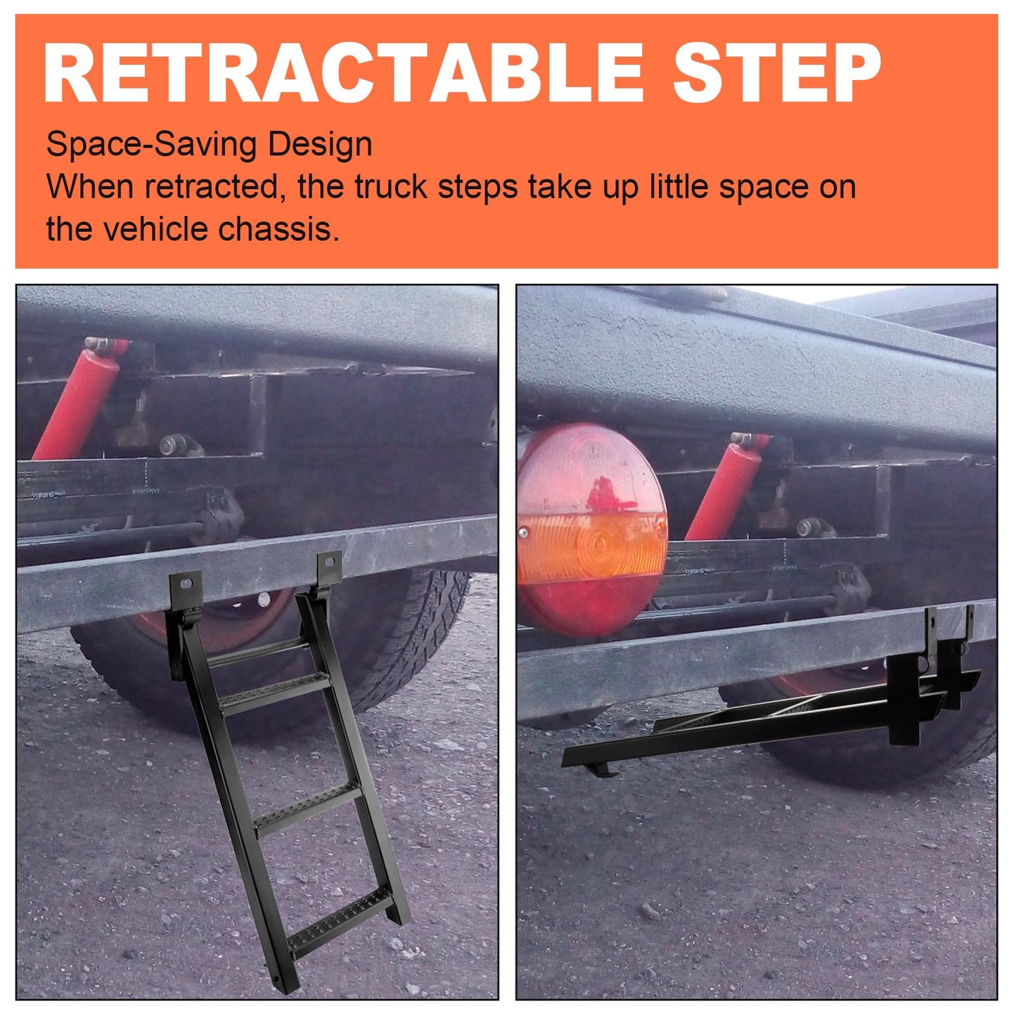 3-Rung Truck Retractable Steps for Pickup Trailer Bed Stepper Non-Slip Tread L-Shaped Bracket Black Flatbed Truck Hitch Ladder Universal