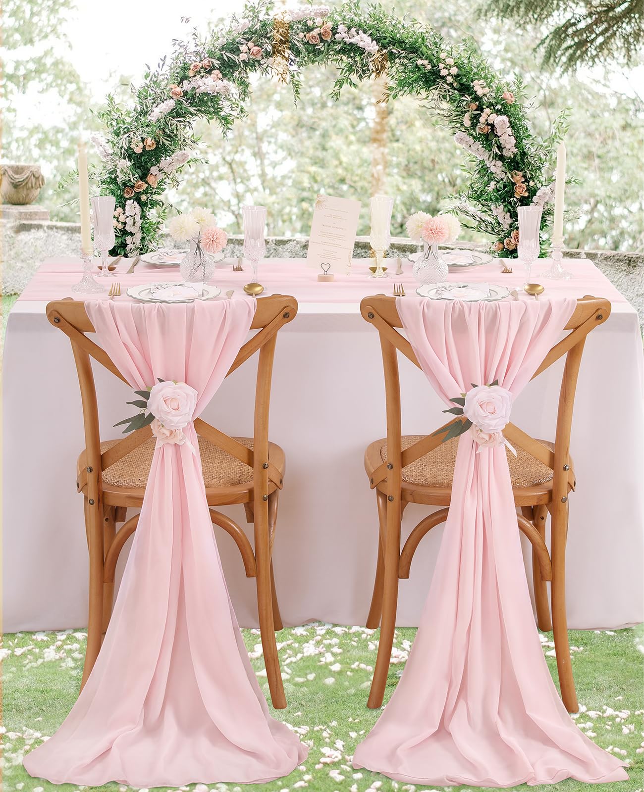 Chiffon Table Runner 1 Piece 27x120 Inches Pink Rustic Sheer Fabric for Wedding Baby Shower Birthday Party Cake Table Decoration