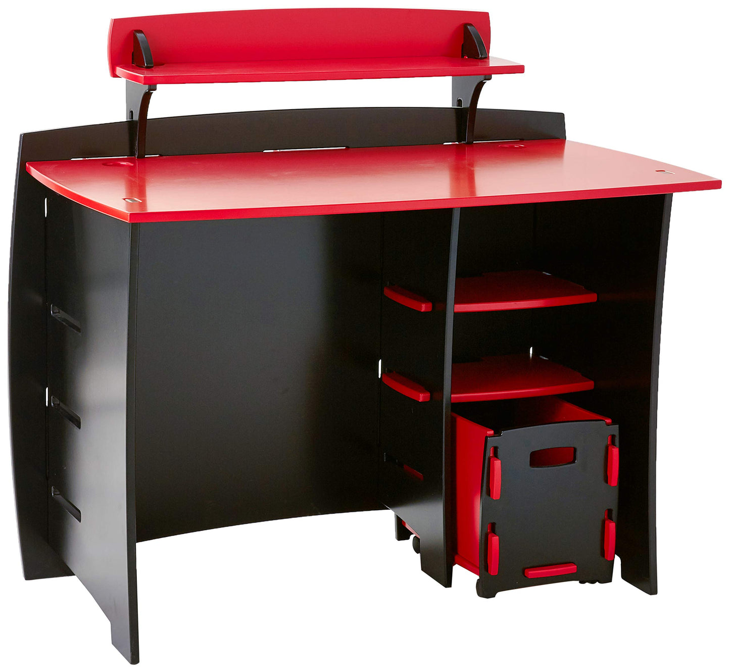 Legaré Furniture Children's Desk with Shelves and File Cart Set for Kids, Red and Black