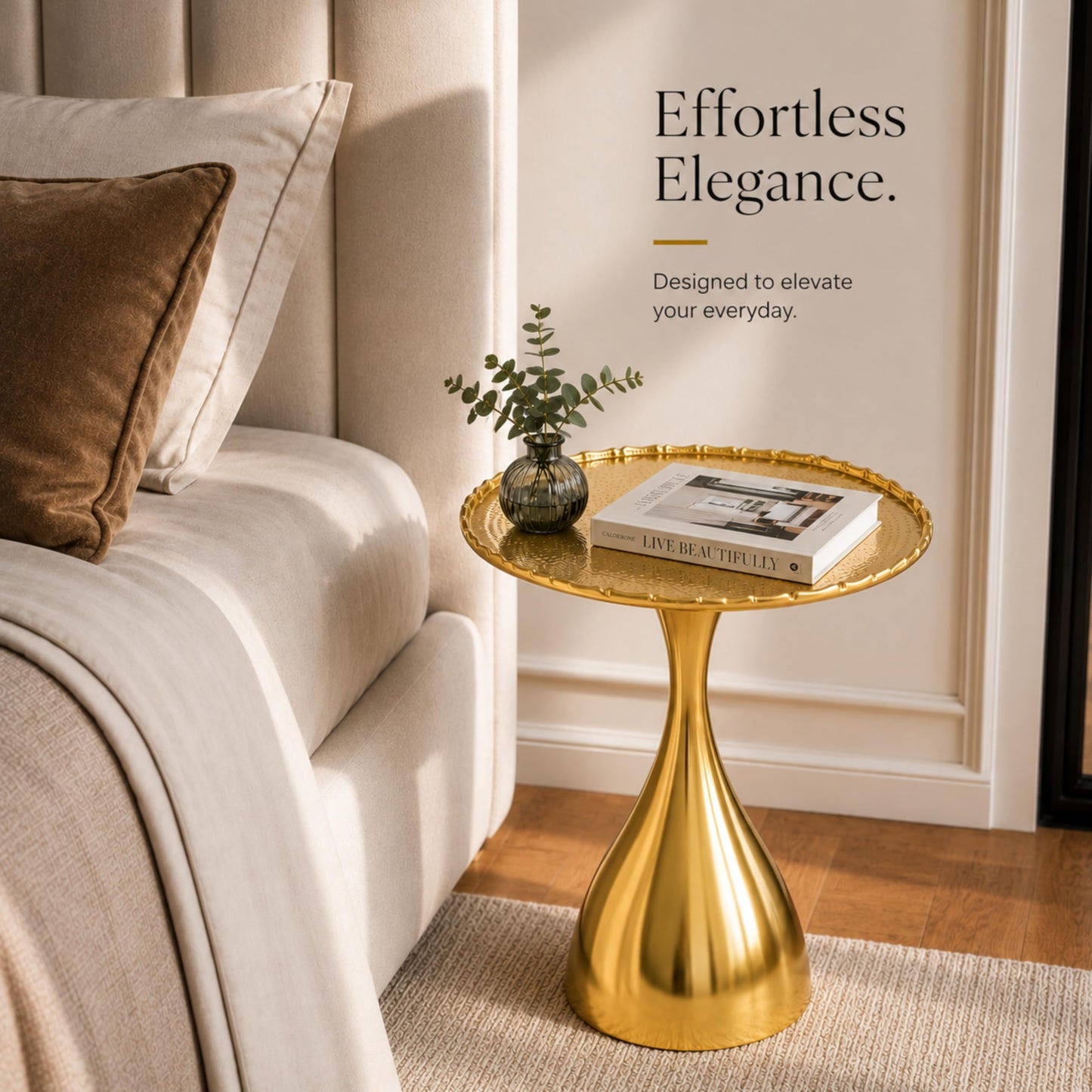 Alpha Living Home End Table for Living Room, 18" Round Metal Side Table with Pedestal Base for Small Spaces, Modern Gold Accent Coffee Table for Bedroom, Balcony & Indoor Use