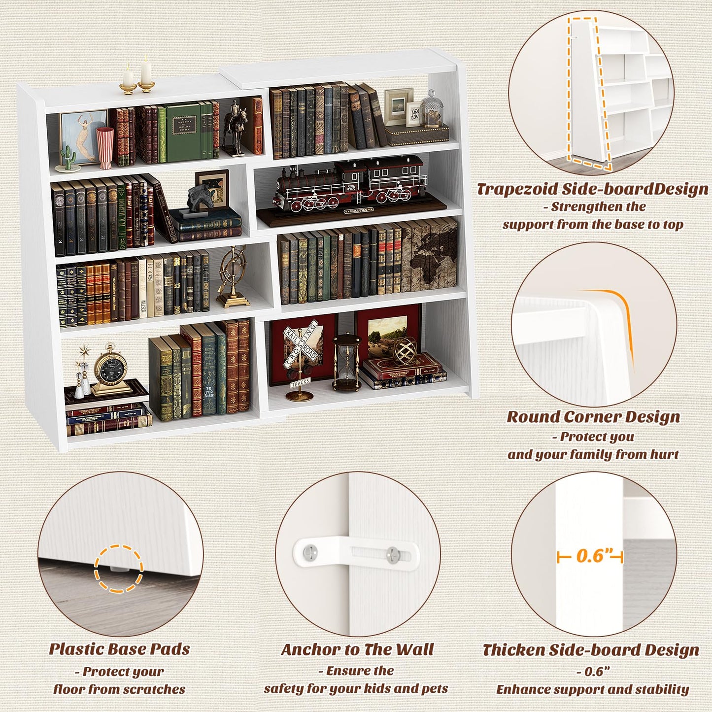 Armocity Expandable Bookshelf, Short Corner Bookshelf for Small Spaces, Small Ladder Book Shelf, Extendable Wood Narrow Bookcase for Living Room, Bedroom, 5 Tier, White