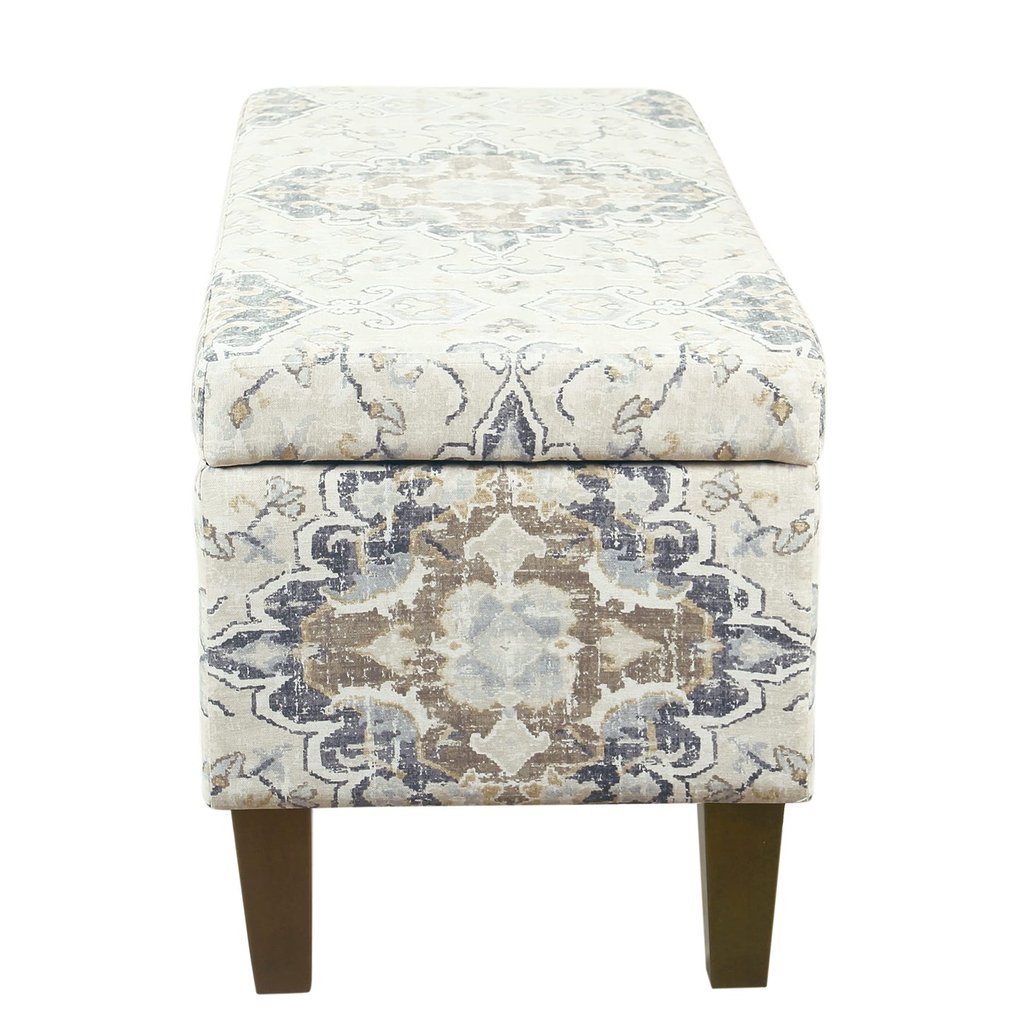 HomePop 36" Storage Ottoman Bench with Hinged Lid - Antiqued Medallion Ebony & Cream