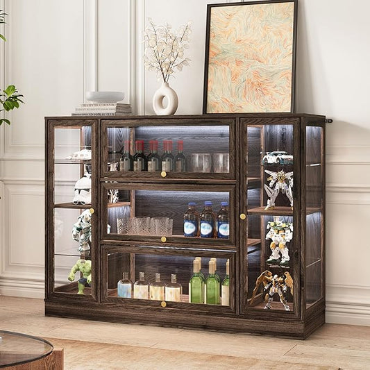 Display Cabinet with Acrylic Glass Doors, Extra Wide Curio Cabinet with LED