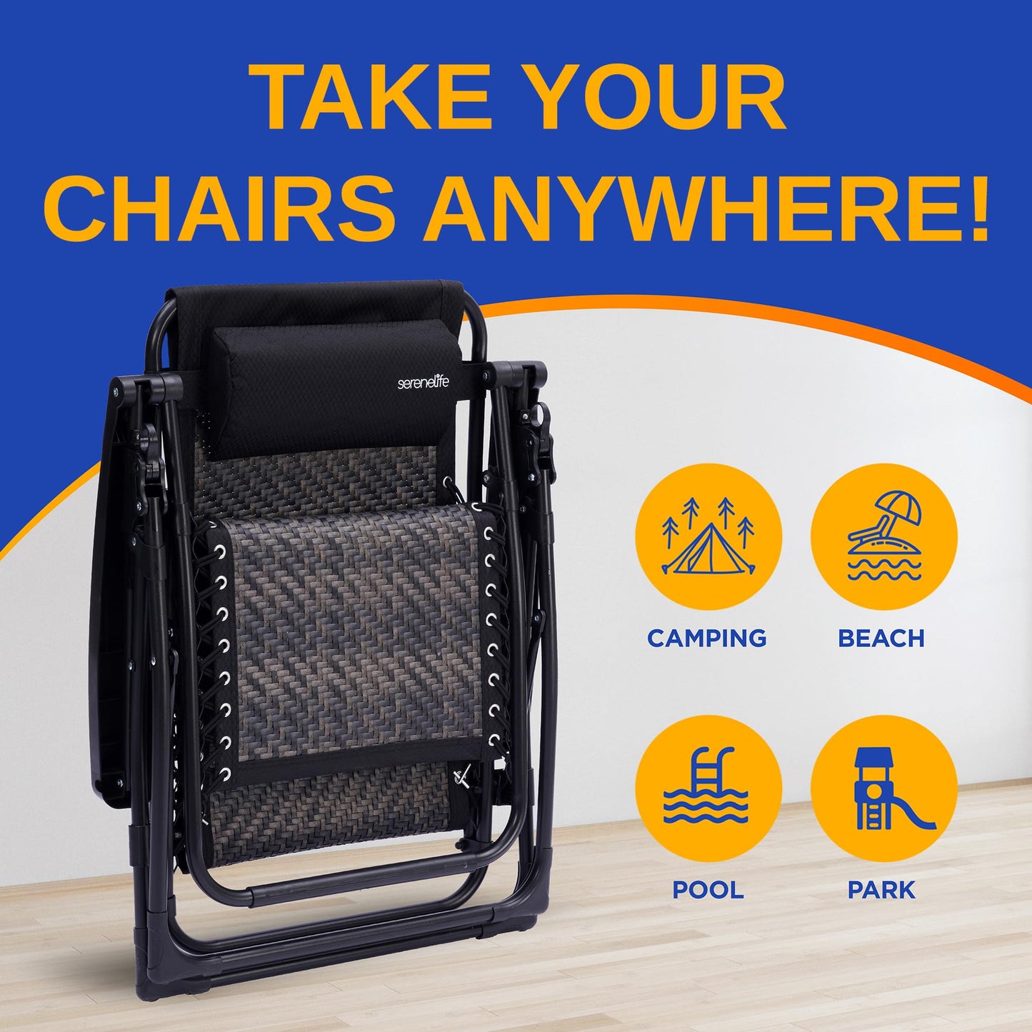 SereneLife Outdoor Adjustable Foldable Zero Gravity Lawn Chair – Weather-Resistant Rattan Recliner with Lockable Position, Detachable Side Table & Cup Holder, 265 lbs Capacity, Patio & Camping