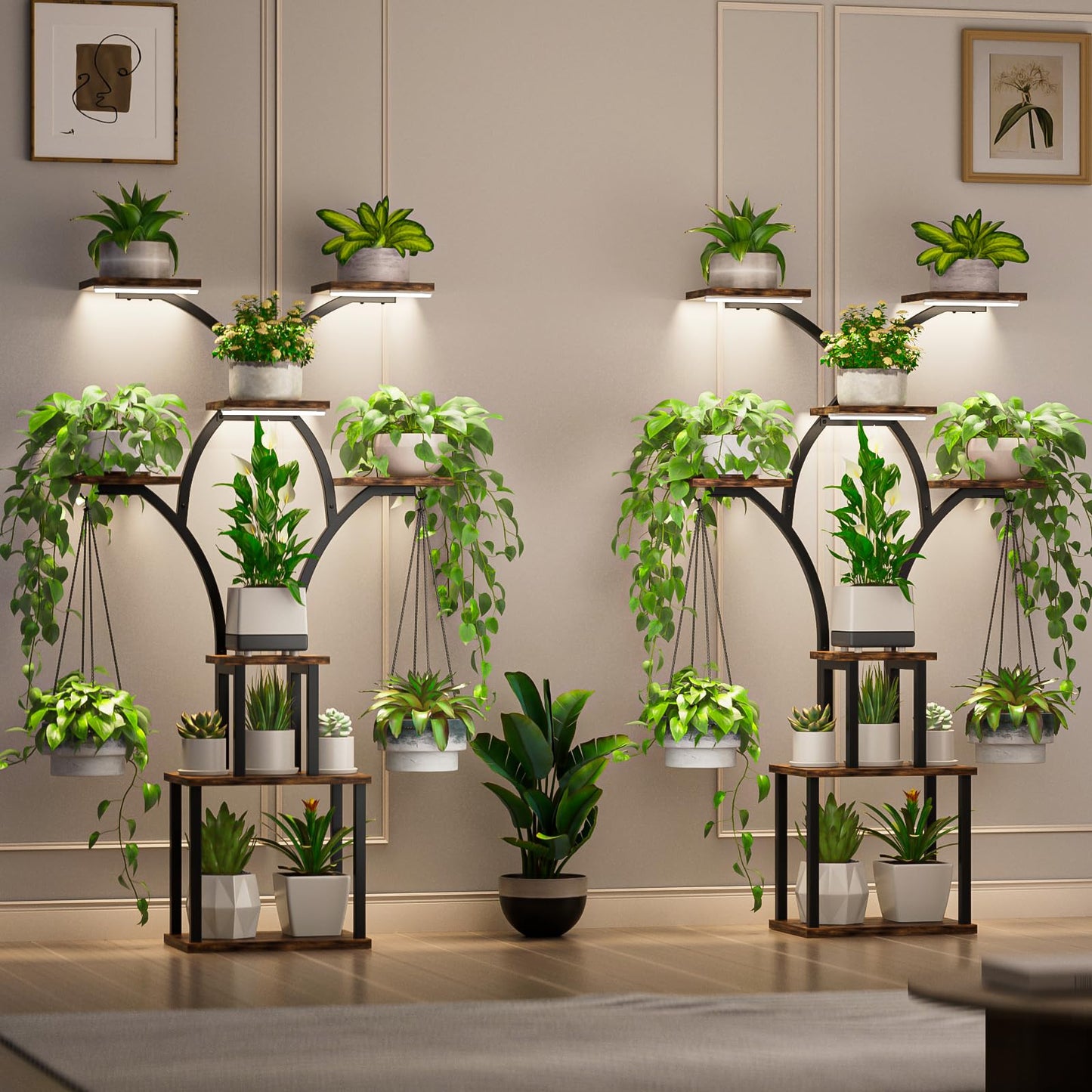 Elbourn 8 Tiered 60" Tall Plant Stand Indoor Shelf with Grow Lights (Brown)