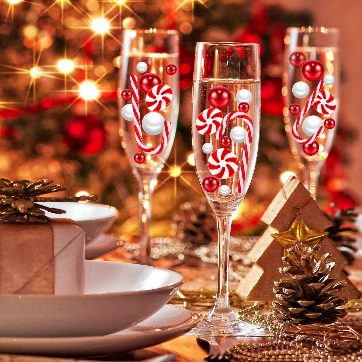 ZHWKMYP 360Pcs Christmas Floating Vase Filler for Centerpieces, Christmas White and Red Candy Cane Vase Fillers for Table Decorations