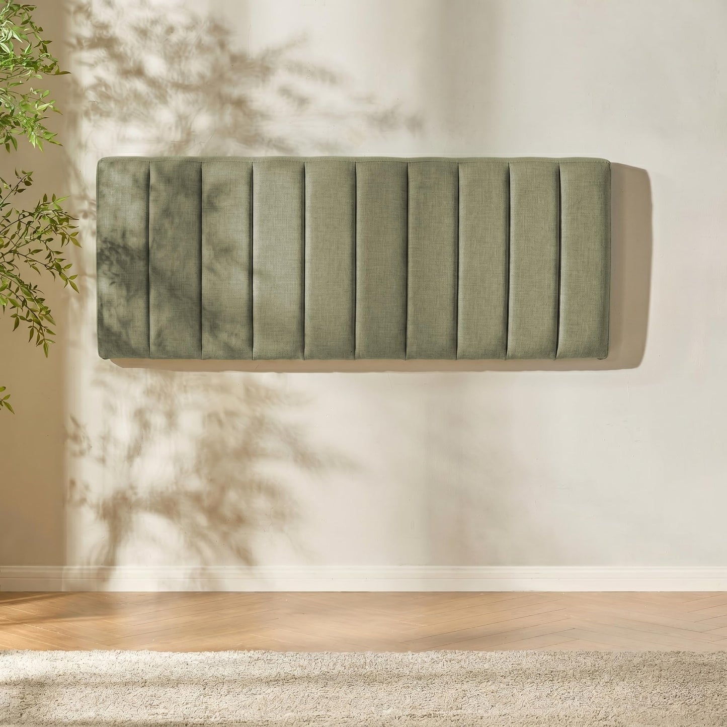 Upholstered Queen Headboard - Easy Assemble Channel Stitched Headboard Queen Size - Wall Mounted Headboards with 3D Soundproof Wall Panels Peel & Stick Floating Headboards, Olive Green