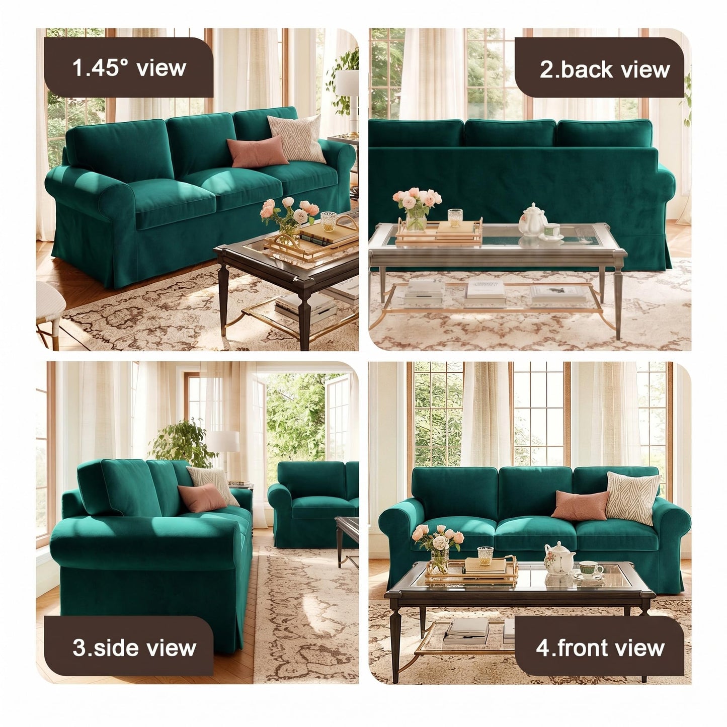 Velvet Pet-Friendly Replacement Sofa Cover Compatible for IKEA Ektorp 3 Seat Sofa Slipcovers, Couch Cover Only, 7-Piece Slipcover, Blue, Couch Cover Not Include The Sofa Body