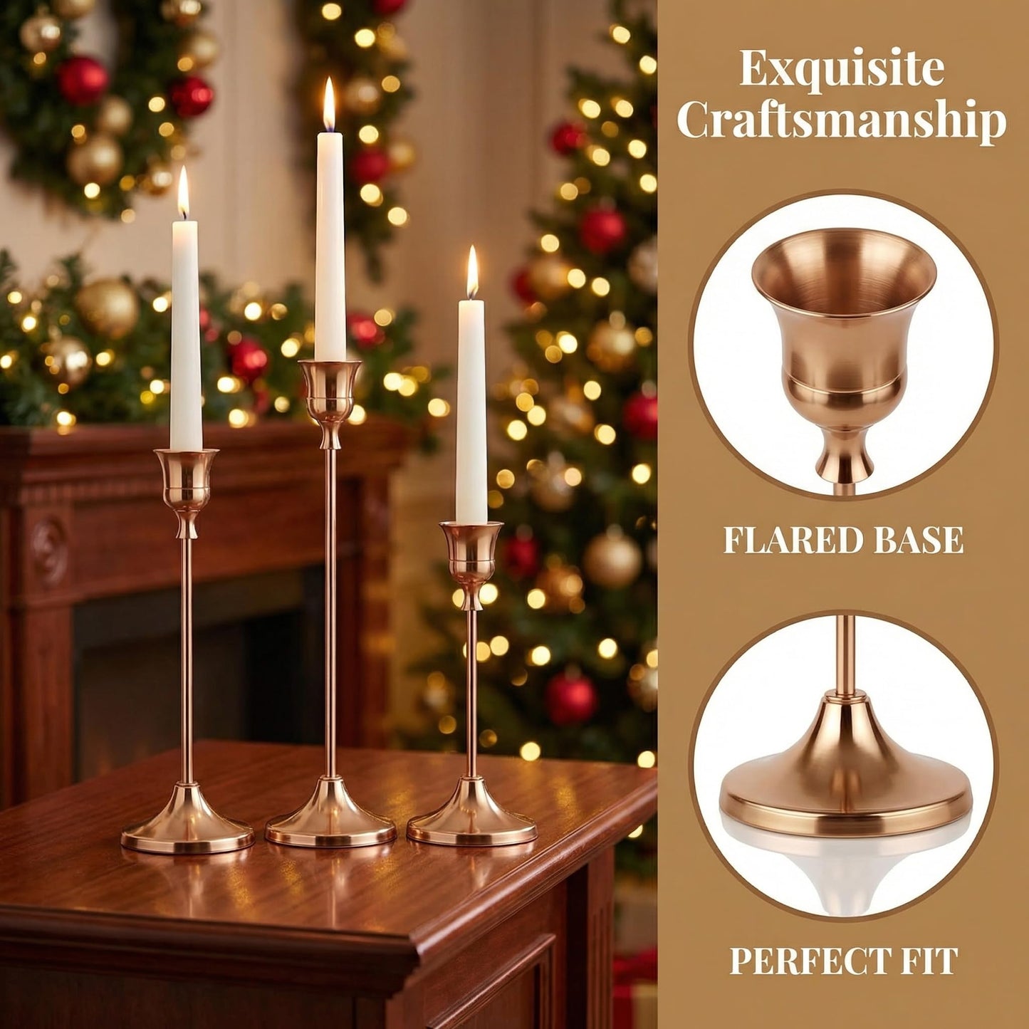 4 Sets(12 Pcs) French Gold Tapered Candle Holder,Candlestick Tall Metal Candlestick Holders for Table Centerpiece Home Decor for Wedding Fireplace Mantel Housewarming Gift Fits 3/4 Inch Thick Candles
