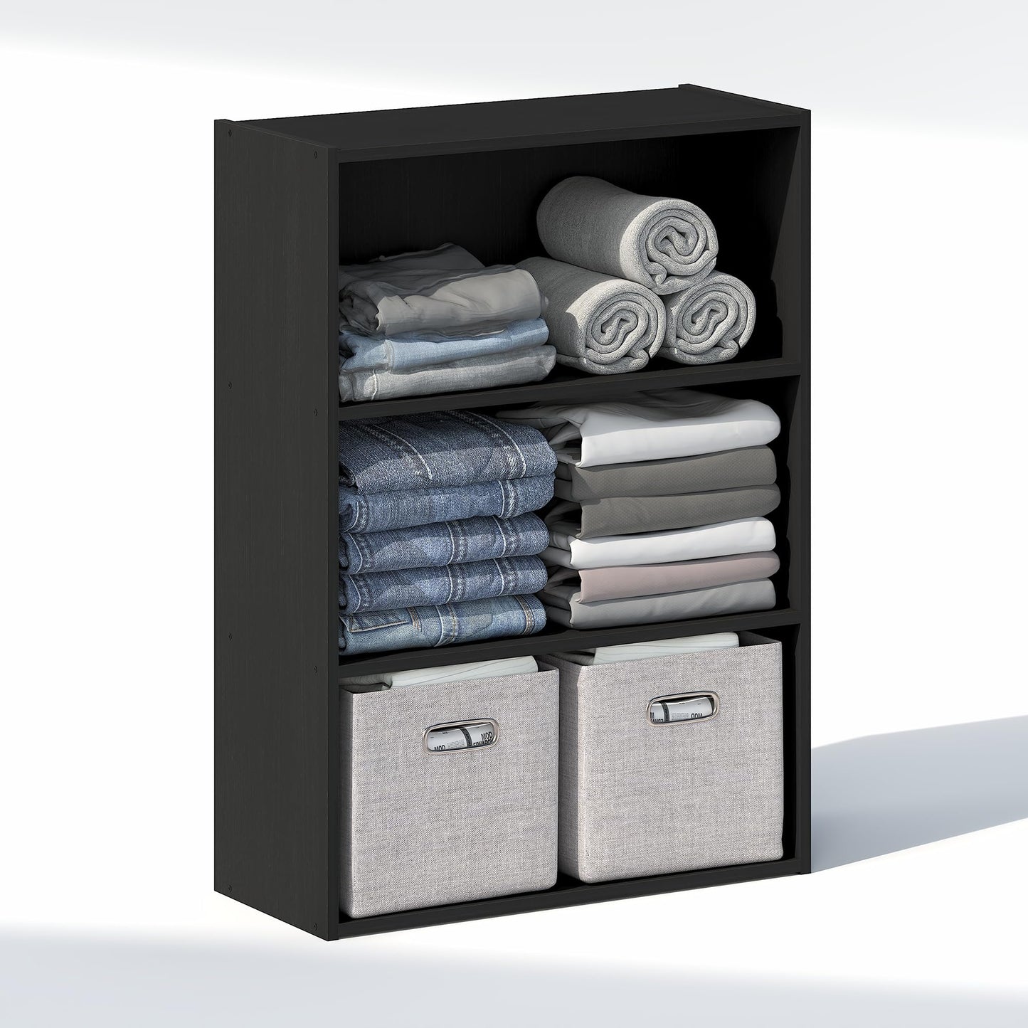 Furinno Reed Closet Organizers and Storage, 3-Tier Closet Organizer, Open Shelf Closet Storage, for Wardrobe, Bedroom, Living Room, Americano
