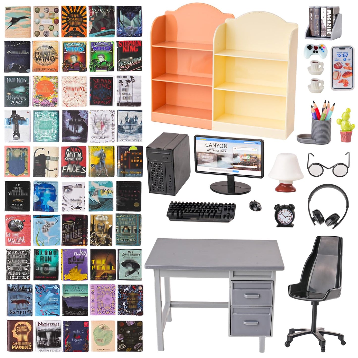 1:12 Scale Doll House Mini Computer Office Desk Furniture Accessories Set