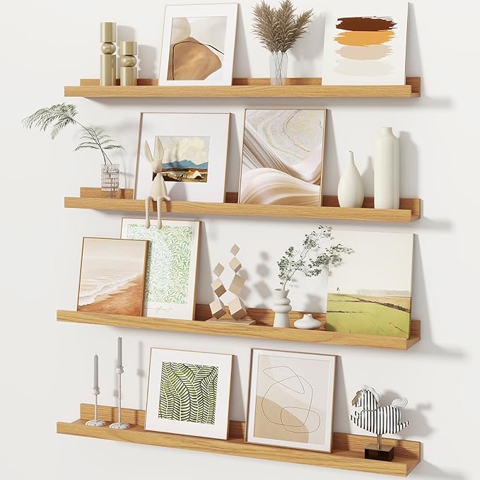Fun Memories Picture Ledge Shelves Set of 4, 32 Inch Rustic Wall Mounted