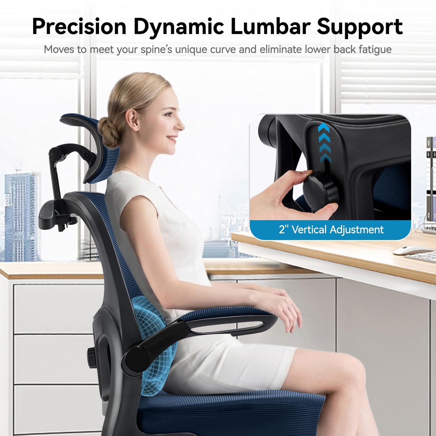 AreShark Office Chair Ergonomic Desk Chairs with Adjustable Lumbar Support& Headrest Hanger, High Back Breathable Mesh Chair with Wheels, Rolling Swivel Comfy Task Computer Chair for Home Work Gaming