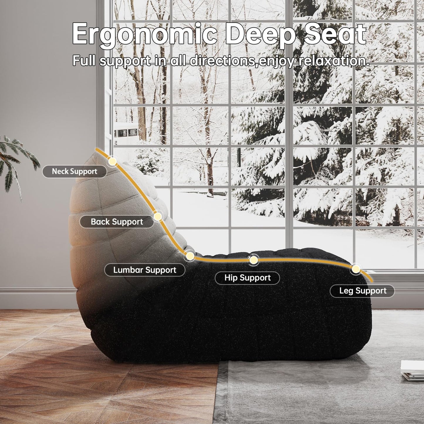 WHGBJA Bean Bag Chair for Adults, Lazy Bean Bag Sofa for Bedroom, Living Room, Reading, Gaming Floor Sofa Chair, Boneless, Comfy