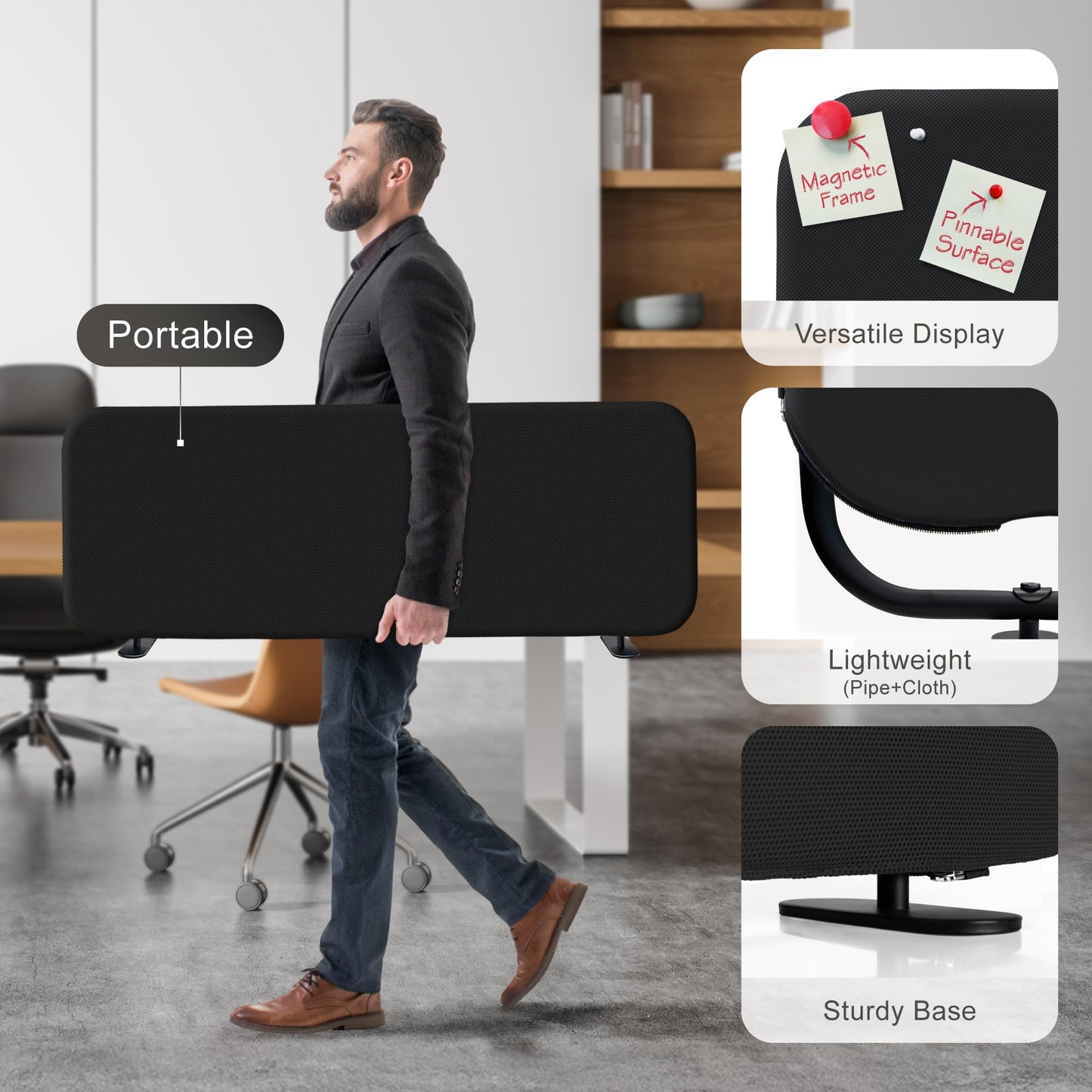 Desk Divider, Movable Desk Panel Privacy Partition for Home Office, Student, Classroom, Study, Free Standing, Scratch Resistance, 48"x18", Midnight