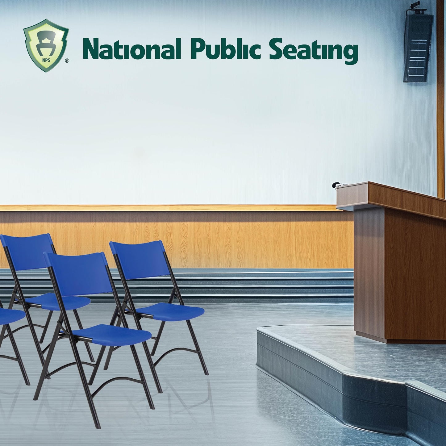 Plastic Portable Folding Chairs by National Public Seating – 600 Series Premium Lightweight Foldable Chairs for Indoor & Outdoor, Set of 4 – Comfortable, Durable, Institutional-Grade, Blue