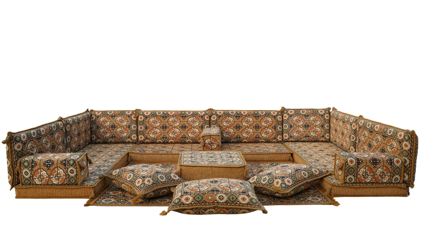 arabicsofa U Shaped Arabic Floor Seating – Handmade Majlis Set– Bohemian Style Sofa
