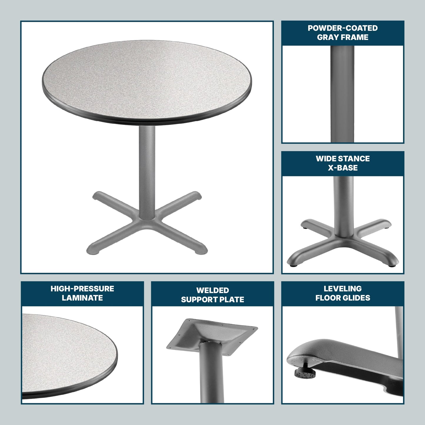 OEF Furnishings OEFCT13636XDGY Premium Commercial-Grade Restaurant and Breakroom Cafe Table (Round, 36 in Diameter, 30 in Dining Height, X-Base, Black Frame, Gray Nebula Laminate)
