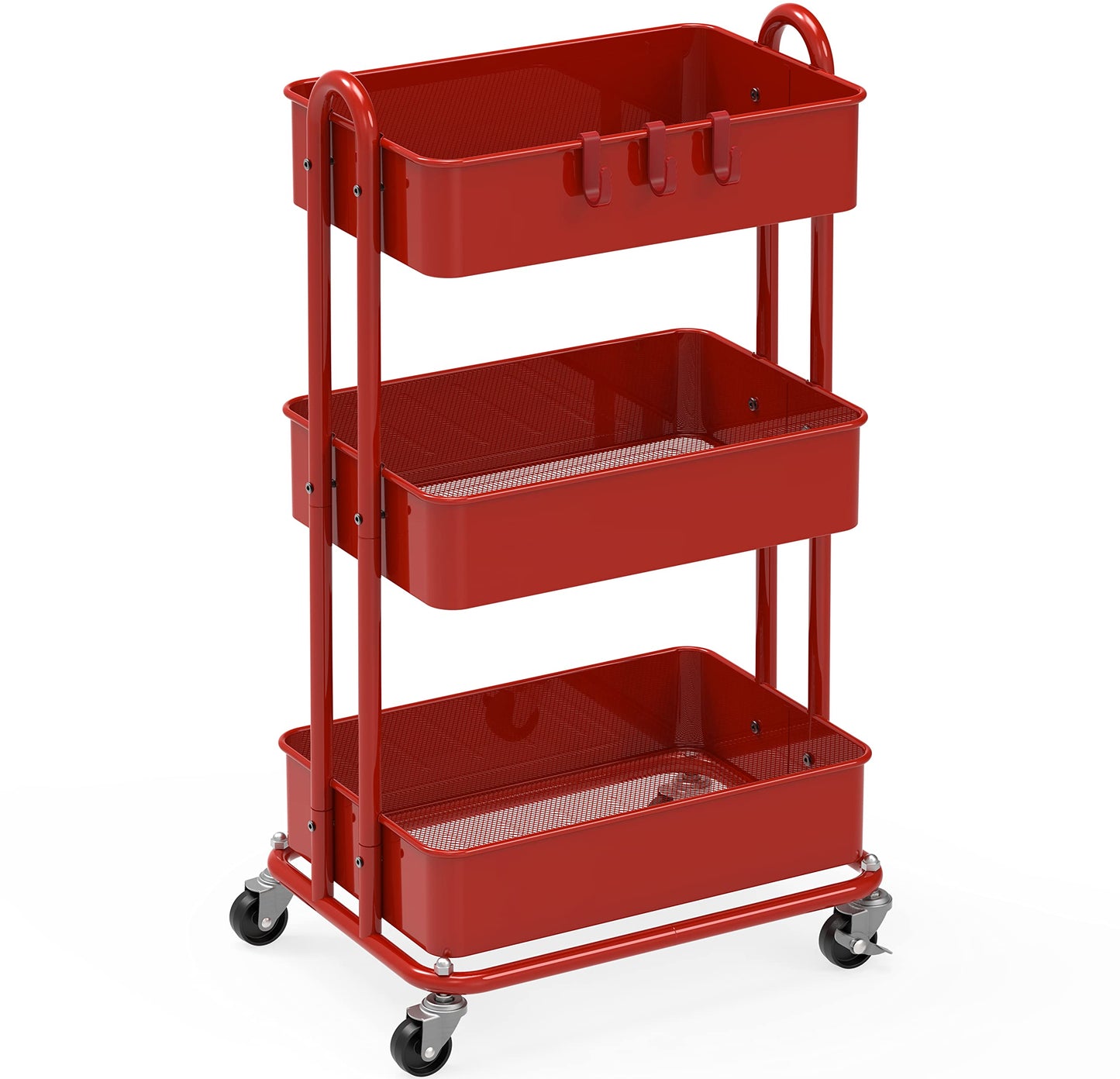 Simple Houseware 3-Tier Heavy Duty Metal Utility Rolling Cart, Red