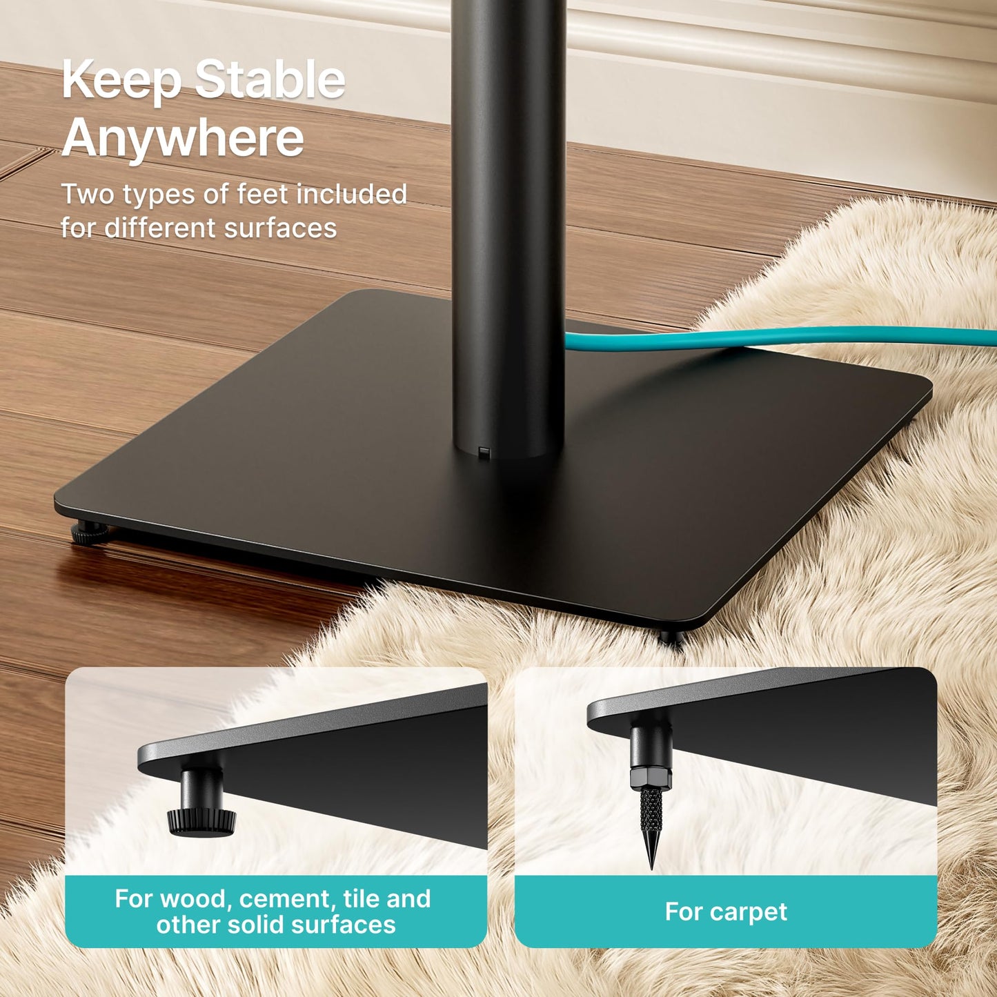 Speaker Stands Pair, 30" Fixed Height, 55lbs Weight Capacity, 11.8" Base, Cable Management, Freestanding Speaker Floor Stand for Surround Sound, Metal Base