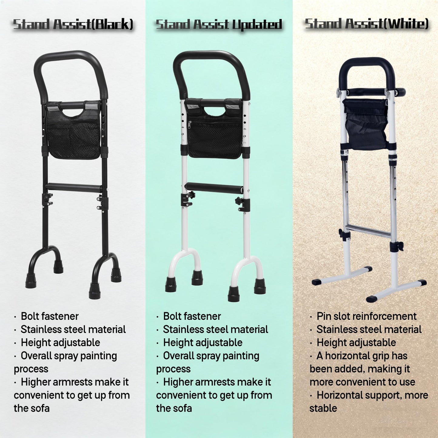 Stand Assist(White)-Movable Standing Aid Rail for Couch, Chair, Bedside, Toilet. Assistance Handle for People with Limited Mobility. Safety Grab Bar for Standing.