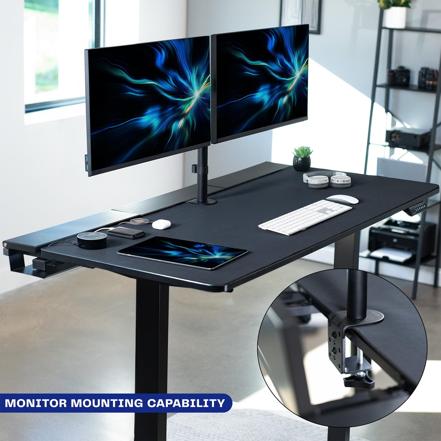 VIVO Universal 60 x 30 inch Table Top with Built-in Concealed Cable Trays for Standard and Sit to Stand Height Adjustable Home and Office Desk Frames, Full Size Mouse Pad, Black Desktop, Desk-TOP3