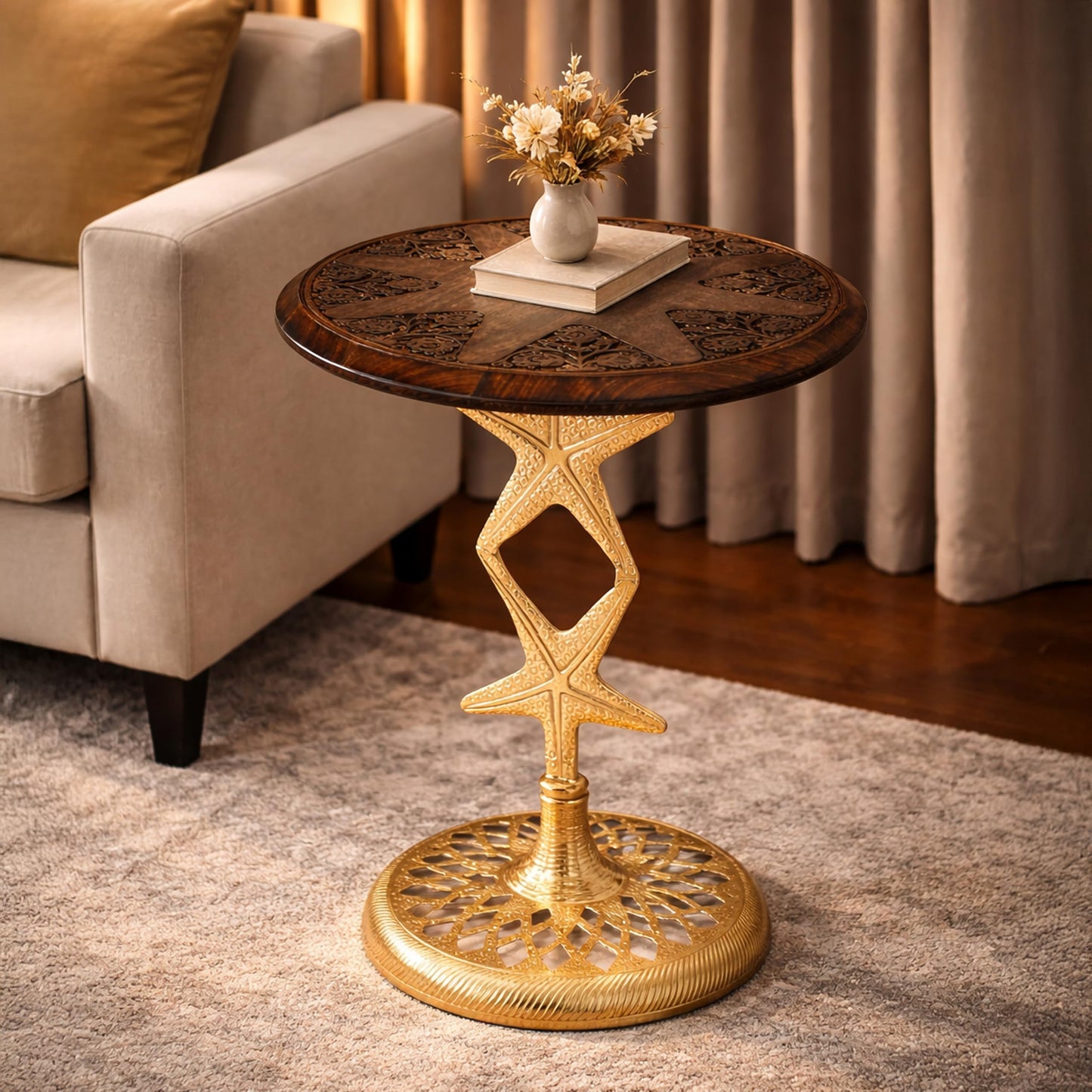 Alpha Living Home Side Table,End Table,End Tables Living Room,Side Tables Living Room,Nightstands,Small Side Table, Modern Nightstand for Bedroom, Corner & Office (Walnut Gold), 18x20.5